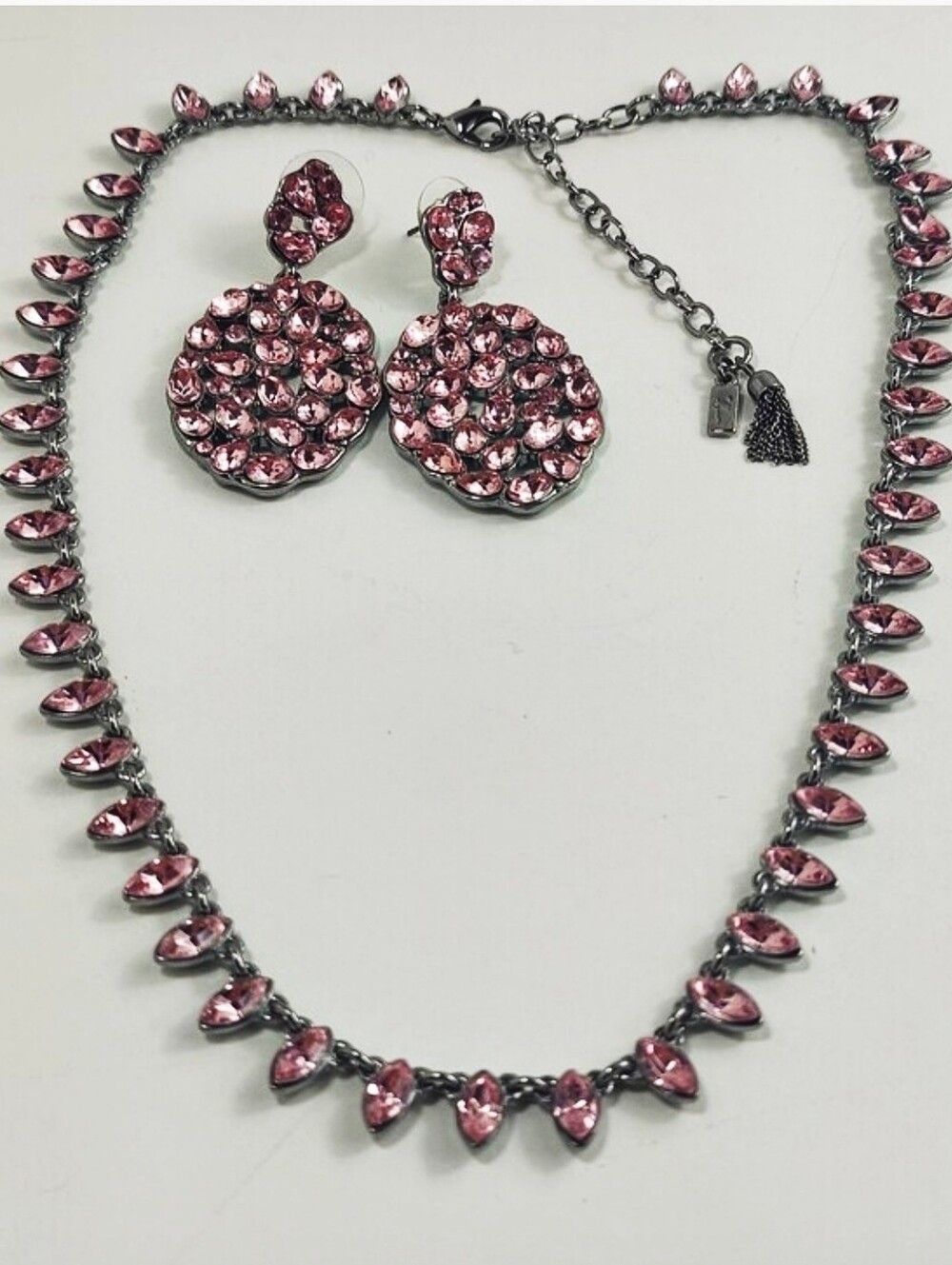 Simply Vera Vera Wang Pink Crystal Statement Necklace & Earrings Set Signed